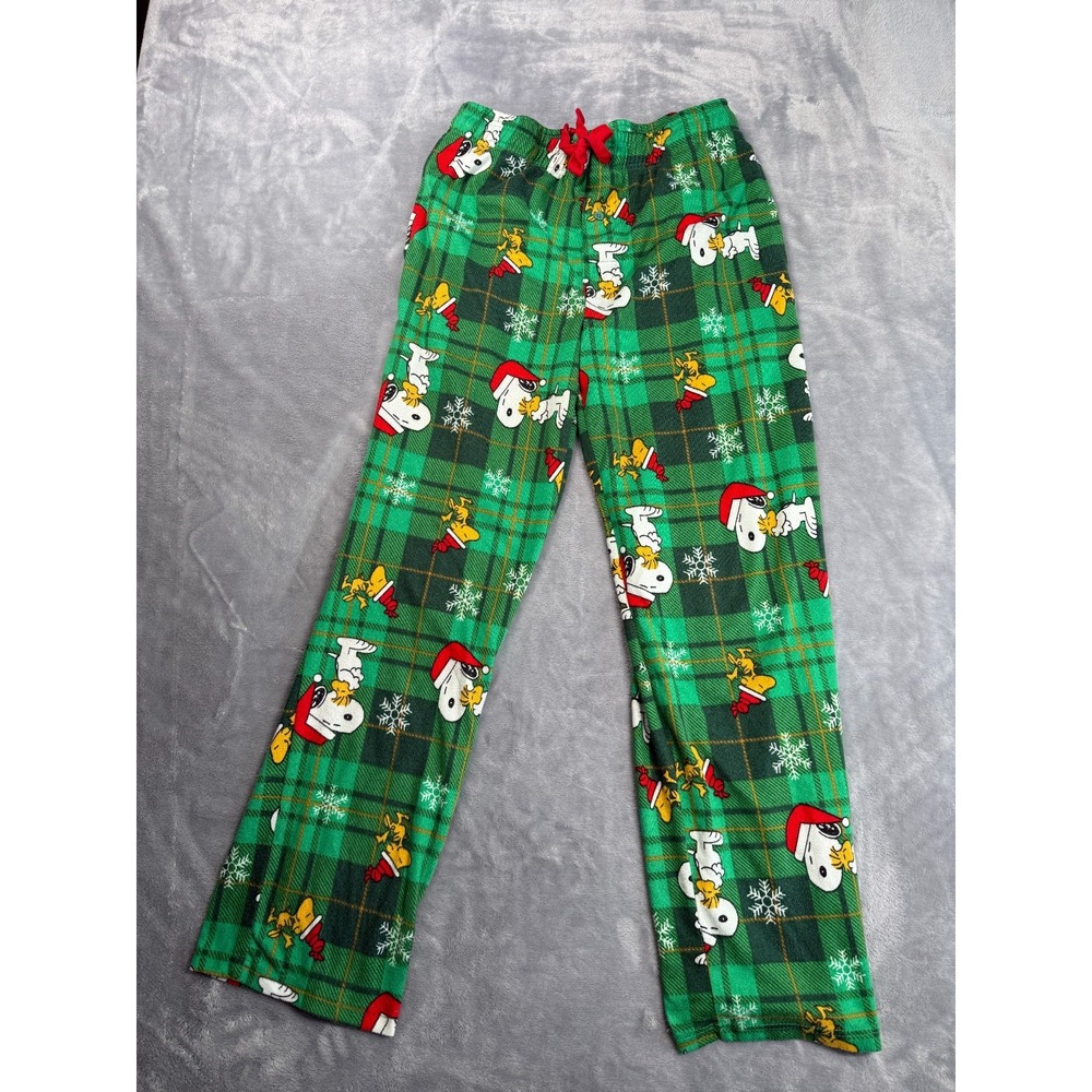 Peanuts Snoopy Woodstock Pajama Pants Unisex Small Green Christmas Flannel